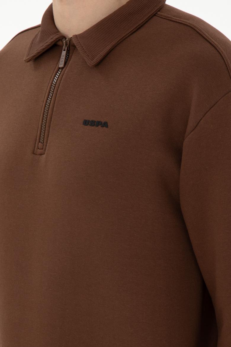 Erkek Comfort Fit Yarım Fermuarlı Kahverengi Basic Sweatshirt - 50298265059