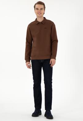 Erkek Comfort Fit Yarım Fermuarlı Kahverengi Basic Sweatshirt - 50298265059