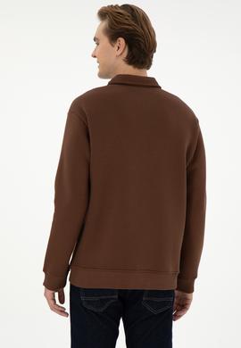 Erkek Comfort Fit Yarım Fermuarlı Kahverengi Basic Sweatshirt - 50298265059