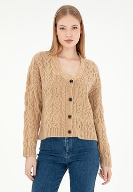 Kadın Kum Melanj Triko Hırka - 50293020028