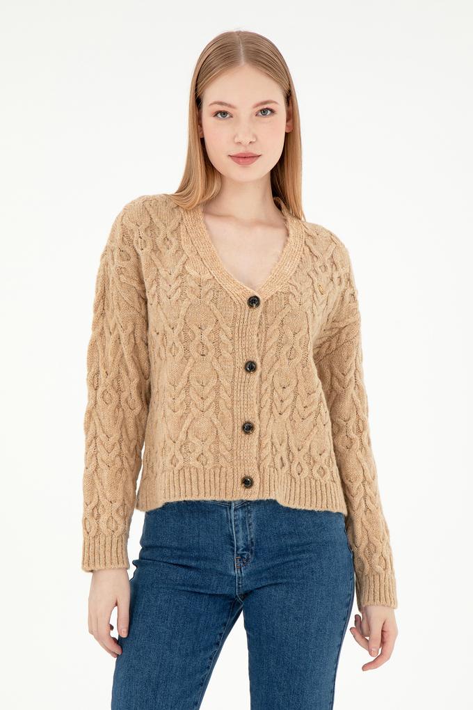 Kadın Kum Melanj Triko Hırka