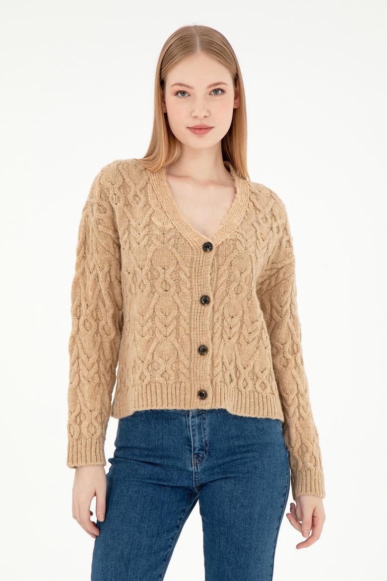 Kadın Kum Melanj Triko Hırka