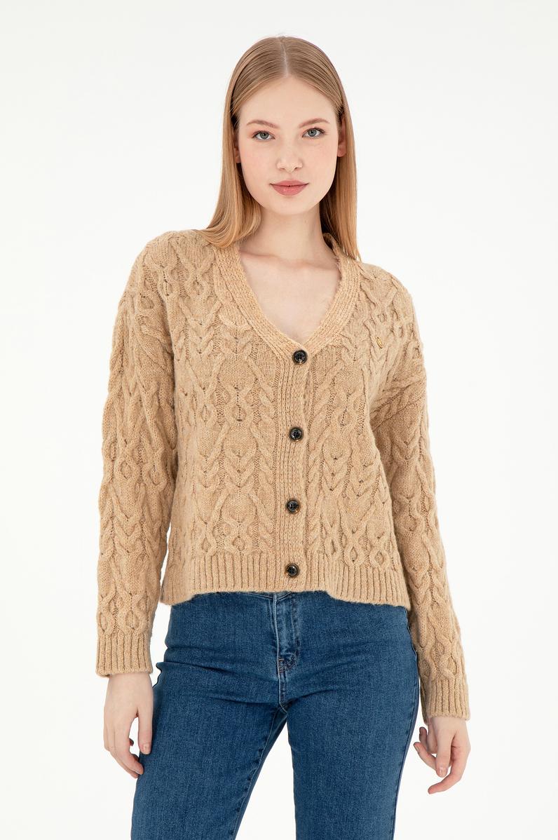 Kadın Kum Melanj Triko Hırka