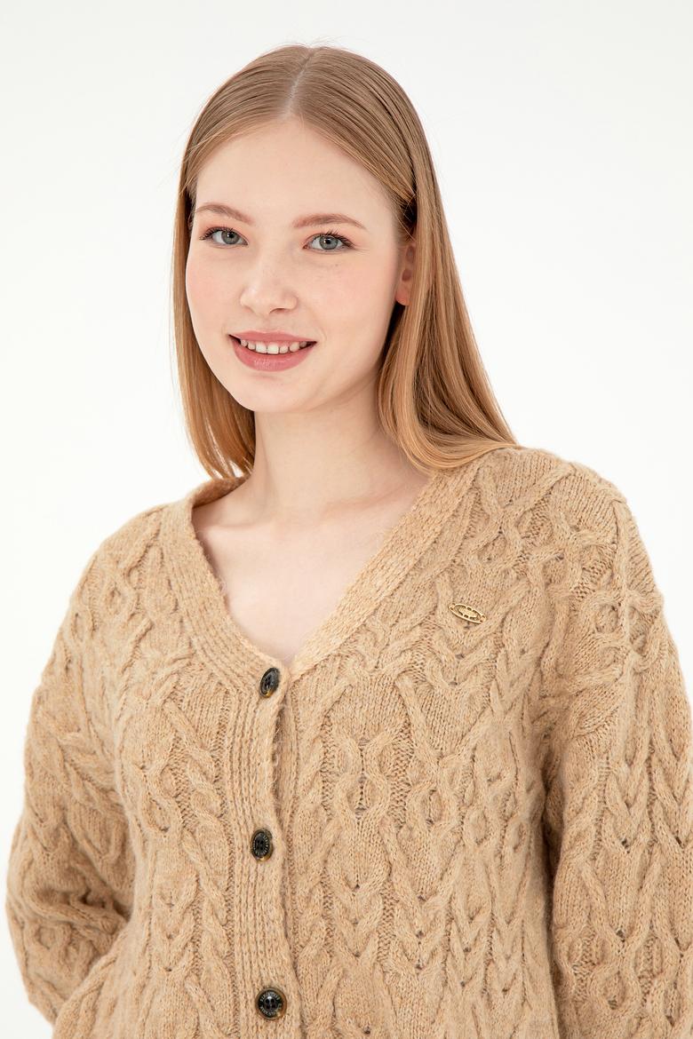 Kadın Kum Melanj Triko Hırka - 50293020028