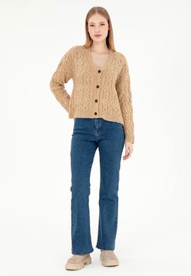 Kadın Kum Melanj Triko Hırka - 50293020028