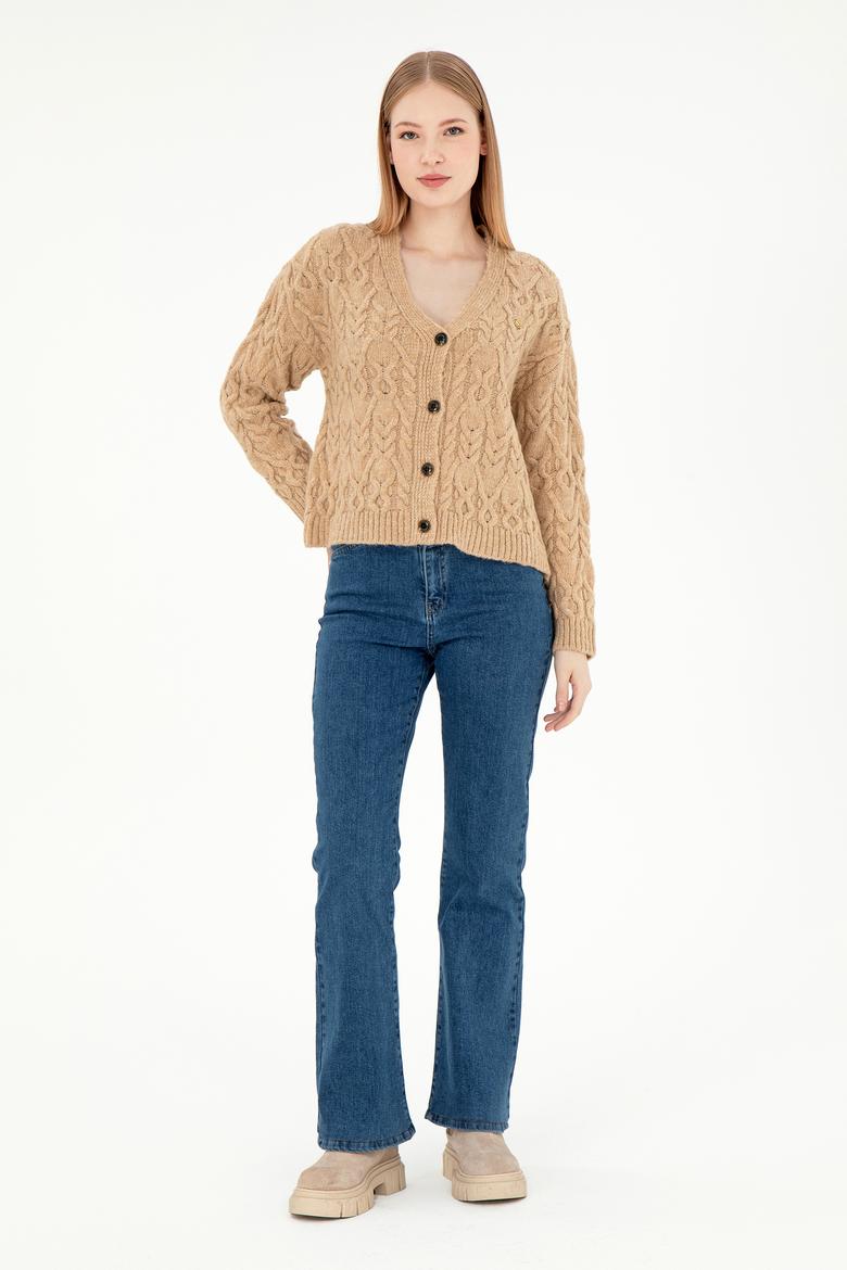 Kadın Kum Melanj Triko Hırka - 50293020028