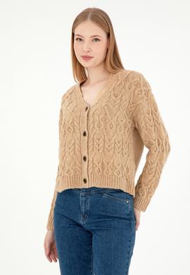 Kadın Kum Melanj Triko Hırka - 50293020028