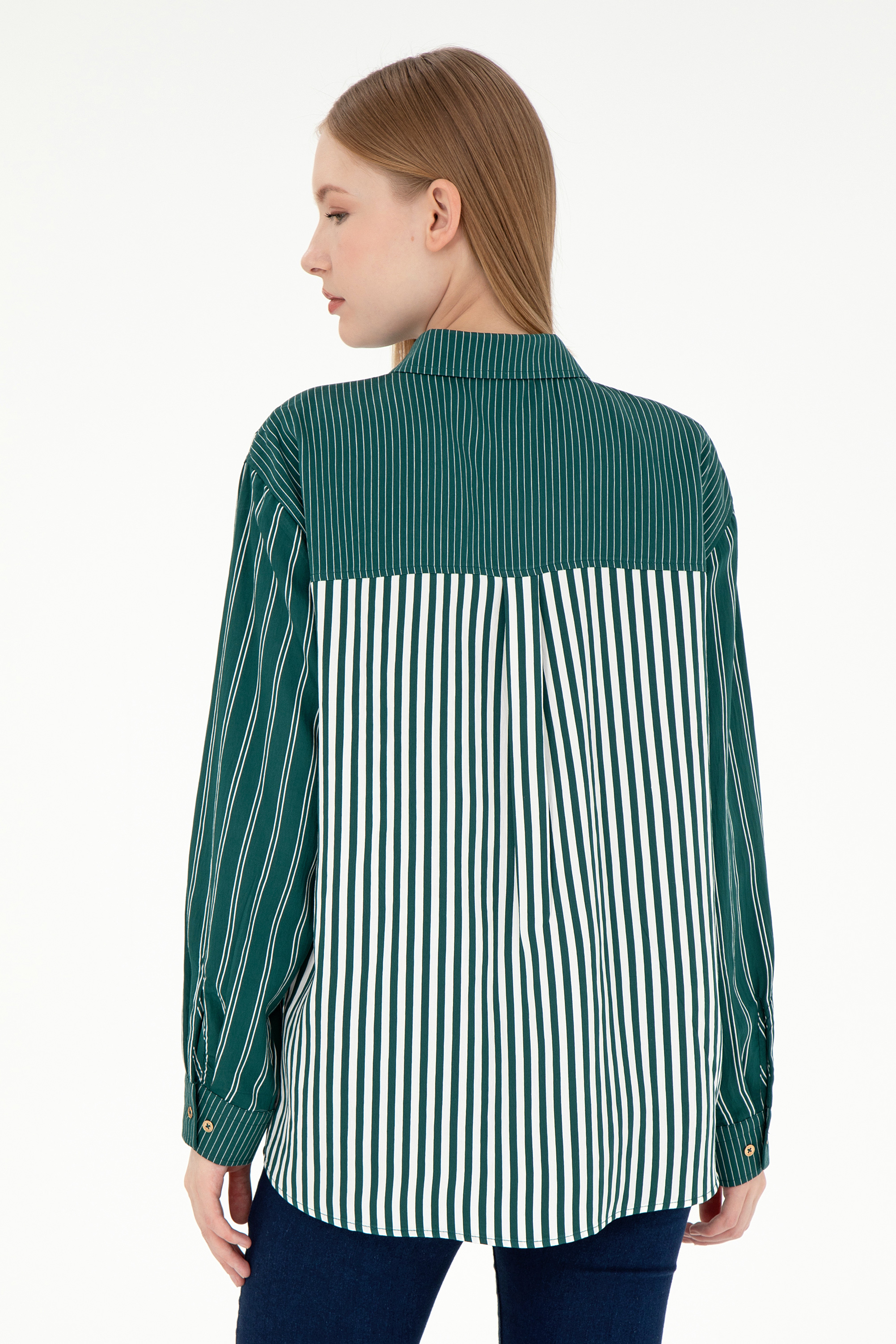 Kadın Koyu Yeşil Uzun Kollu Gömlek - Image 5