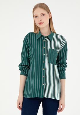 Kadın Koyu Yeşil Uzun Kollu Gömlek - 50291076011