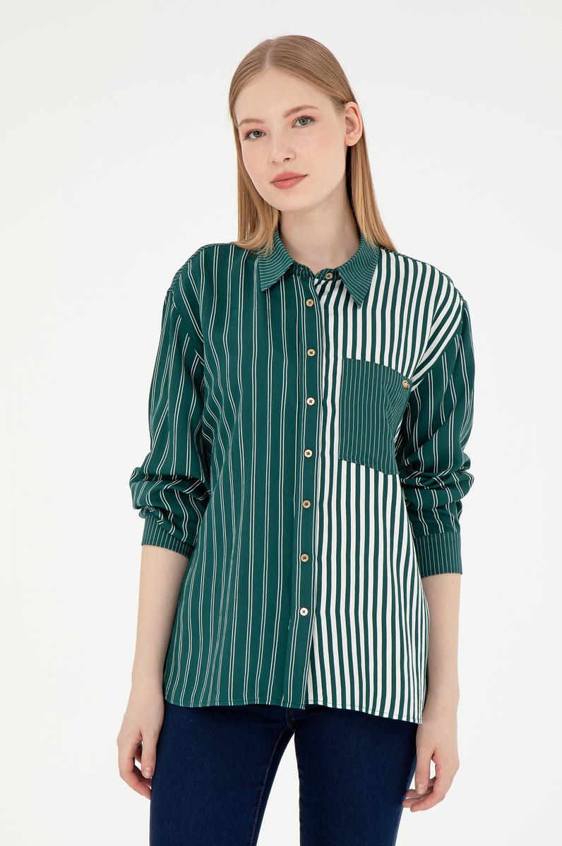 Kadın Koyu Yeşil Uzun Kollu Gömlek