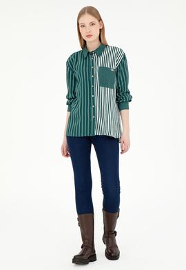 Kadın Koyu Yeşil Uzun Kollu Gömlek - 50291076011