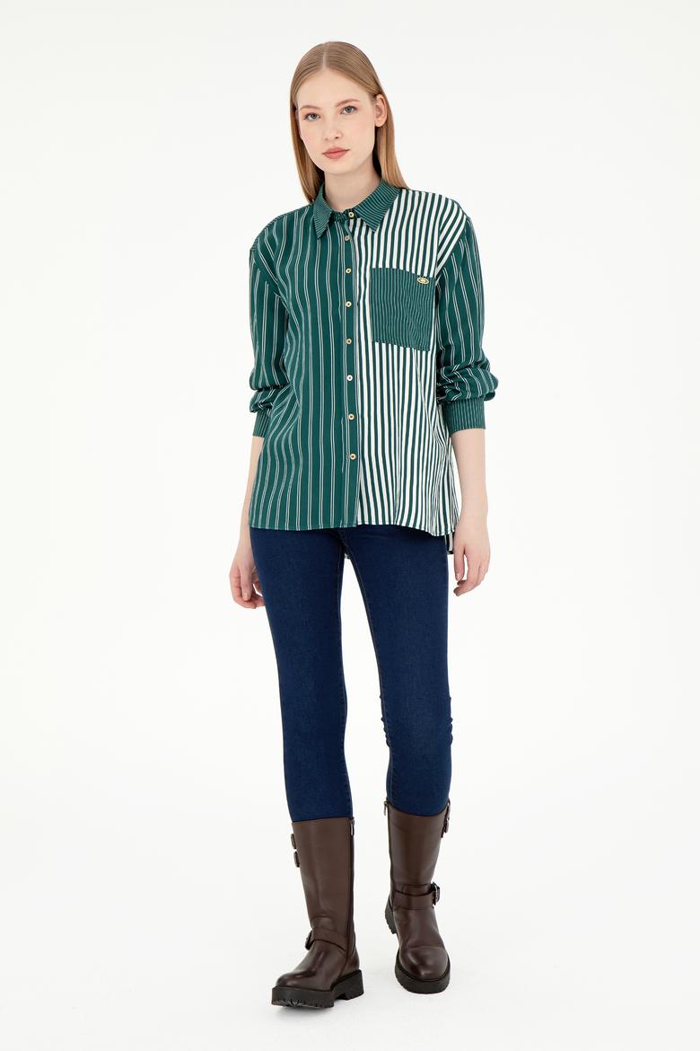 Kadın Koyu Yeşil Uzun Kollu Gömlek - 50291076011