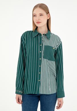 Kadın Koyu Yeşil Uzun Kollu Gömlek - 50297004003