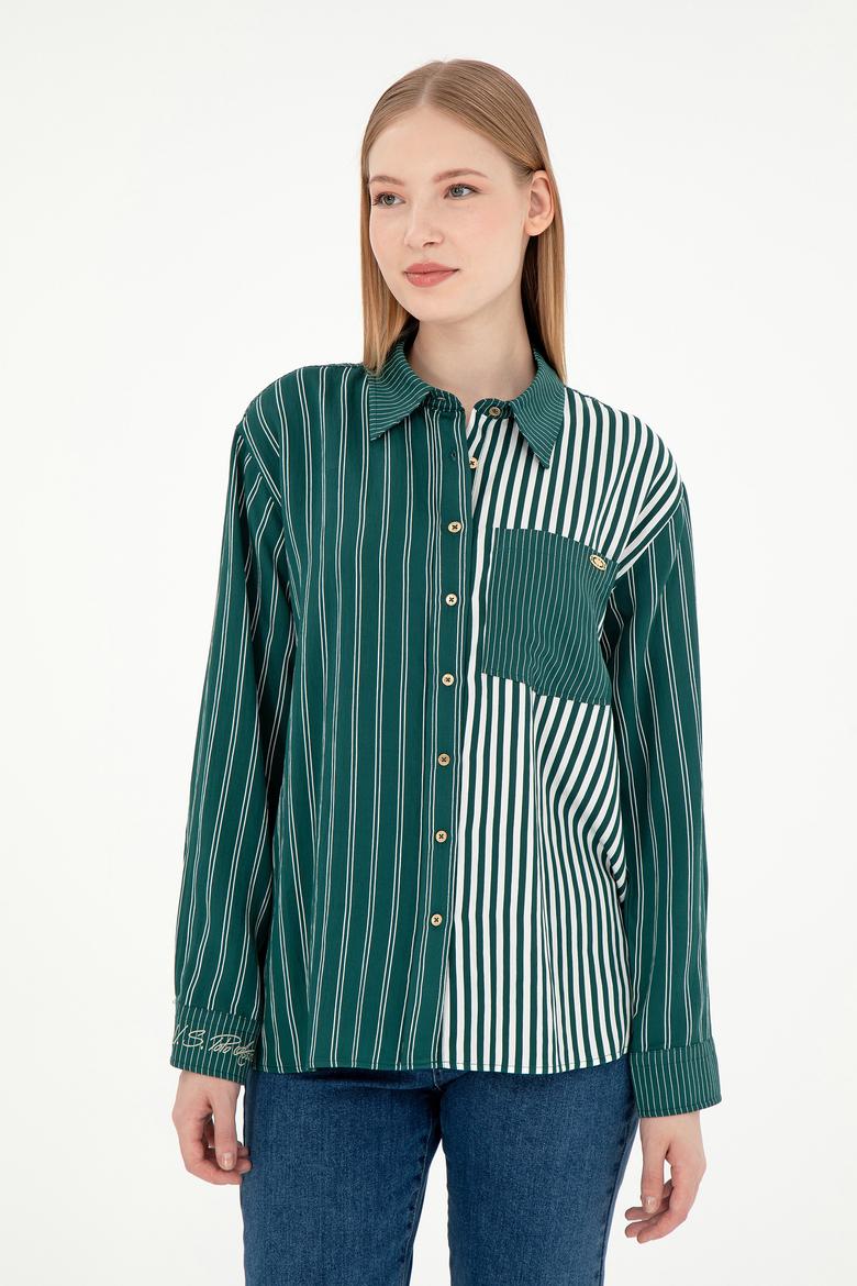 Kadın Koyu Yeşil Uzun Kollu Gömlek - 50297004003