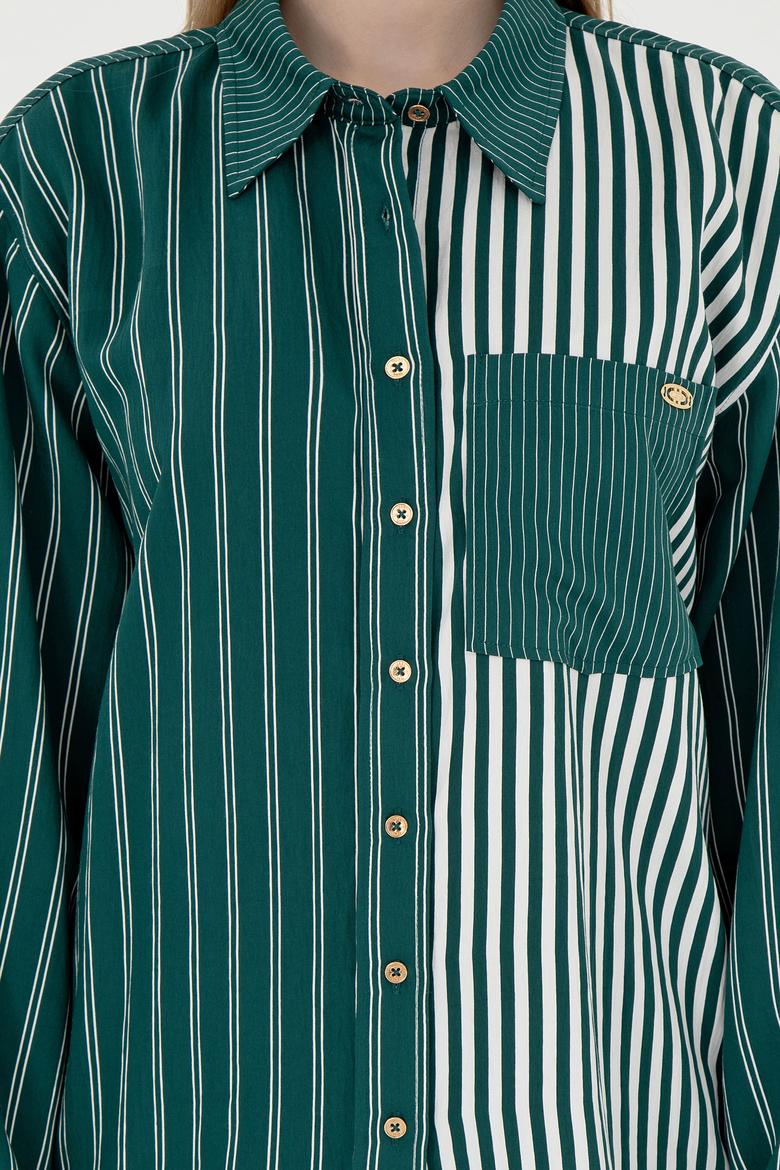 Kadın Koyu Yeşil Uzun Kollu Gömlek - 50297004003