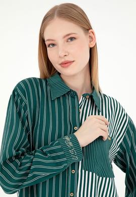Kadın Koyu Yeşil Uzun Kollu Gömlek - 50297004003