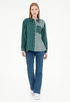 Kadın Koyu Yeşil Uzun Kollu Gömlek - 50297004003