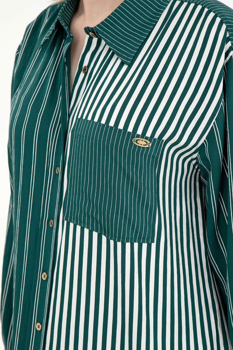 Kadın Koyu Yeşil Uzun Kollu Gömlek - 50297004003