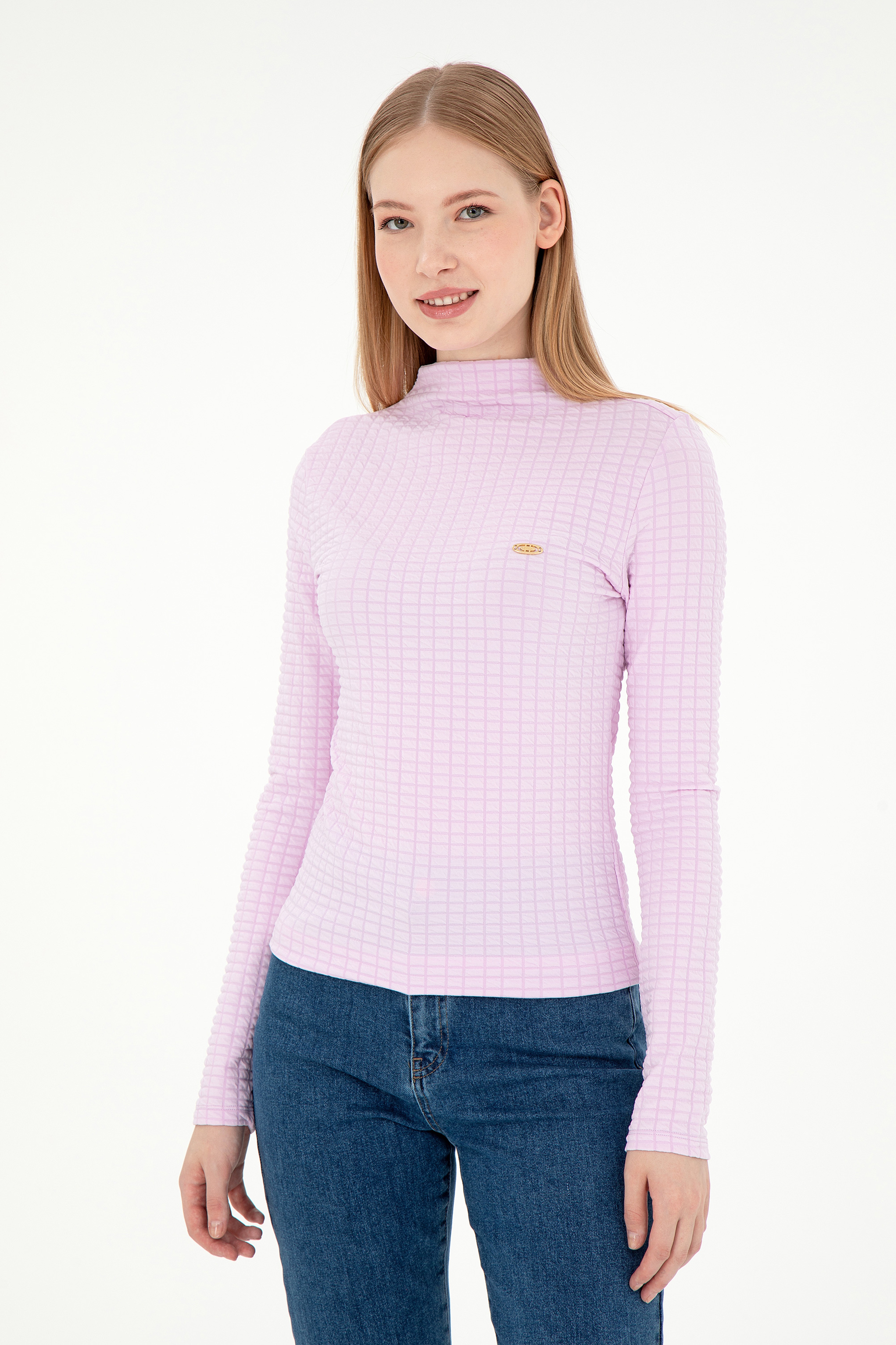 Kadın Pembe Dik Yaka Sweatshırt - Image 3