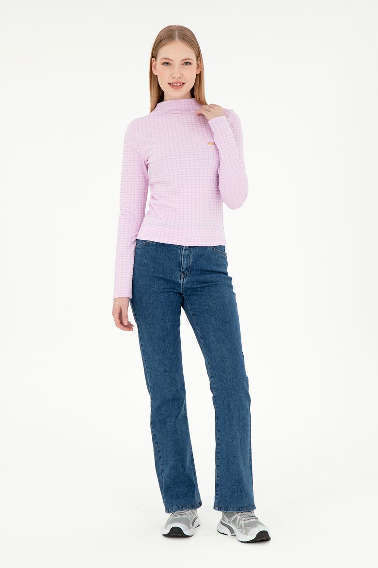 Kadın Pembe Dik Yaka Sweatshırt - 50292421034