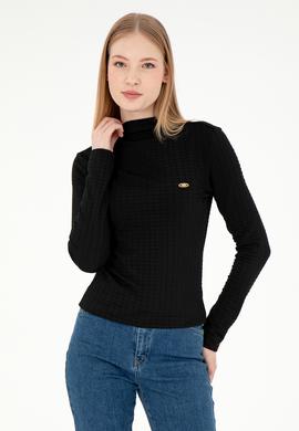 Kadın Siyah Dik Yaka Sweatshırt - 50292421003