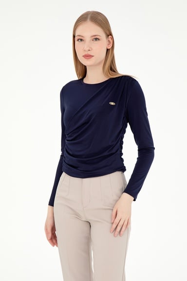 Kadın Lacivert Bisiklet Yaka Sweatshırt