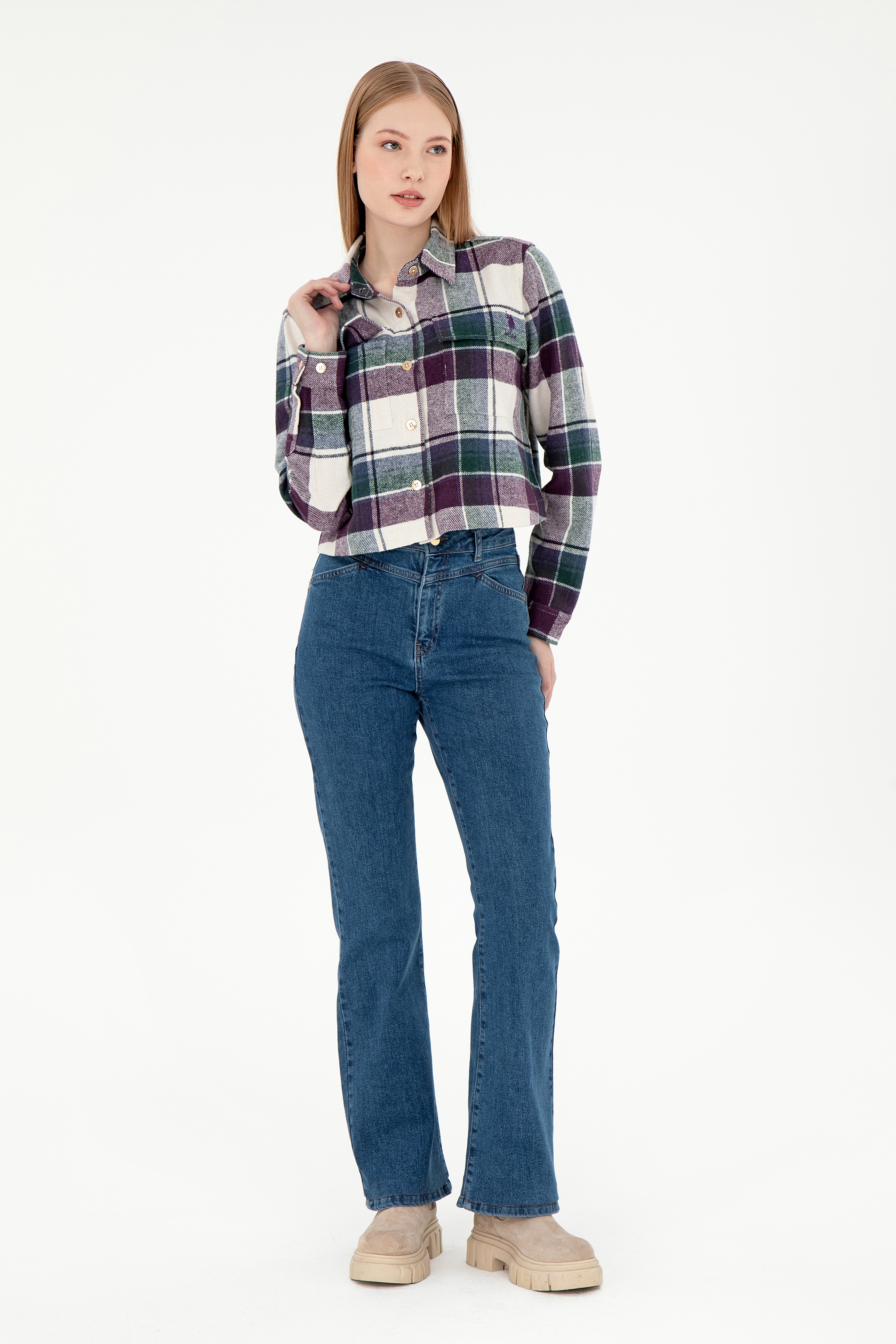 Kadın Mavi Slim Flare Fit Jean Pantolon