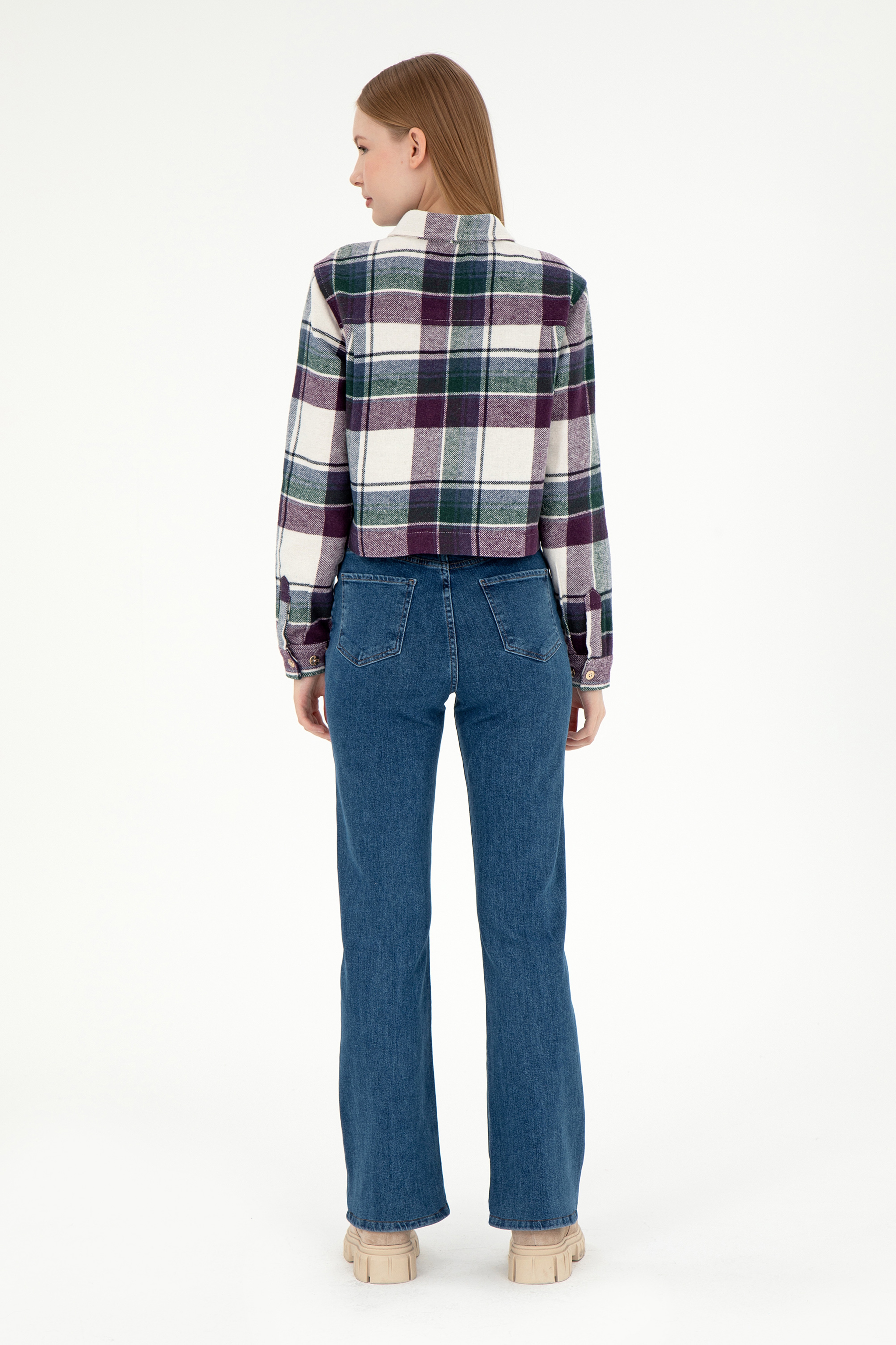 Kadın Mavi Slim Flare Fit Jean Pantolon - Image 4