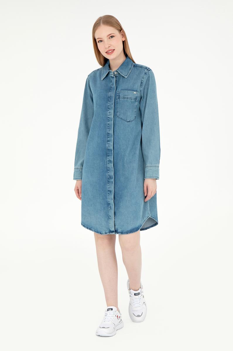 Kadın Mavi Mini Boy Jean Elbise