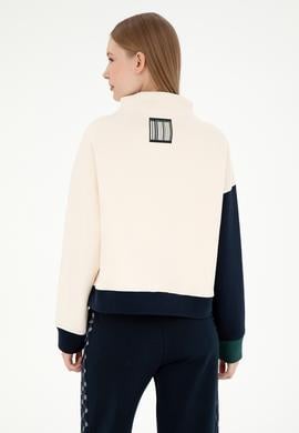 Kadın Krem Fermuarlı Dik Yaka Sweatshirt - 50292448013