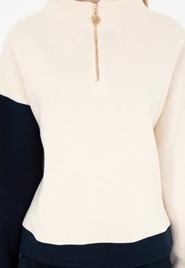 Kadın Krem Fermuarlı Dik Yaka Sweatshirt - 50292448013