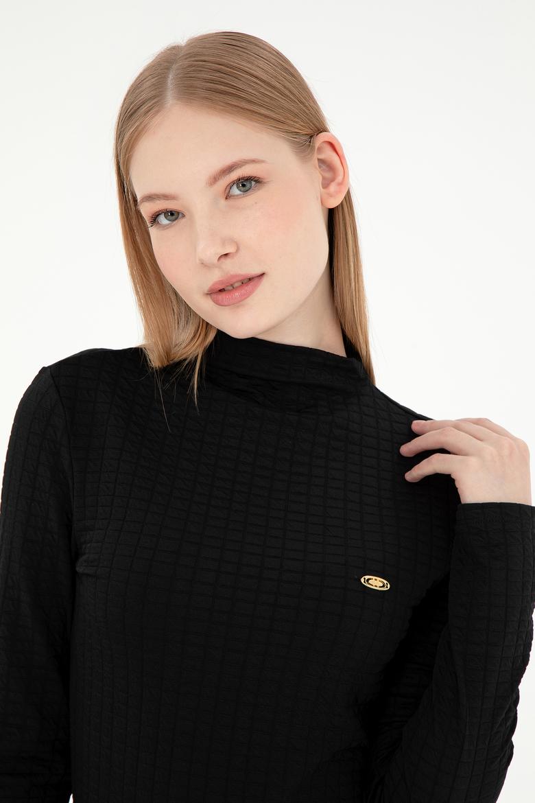 Kadın Siyah Dik Yaka Sweatshırt - 50292421003