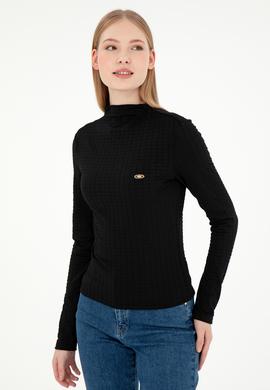 Kadın Siyah Dik Yaka Sweatshırt - 50292421003