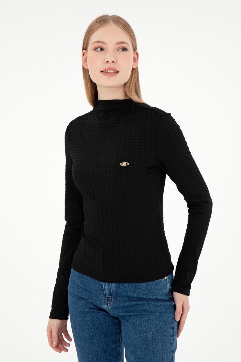 Kadın Siyah Dik Yaka Sweatshırt - 50292421003