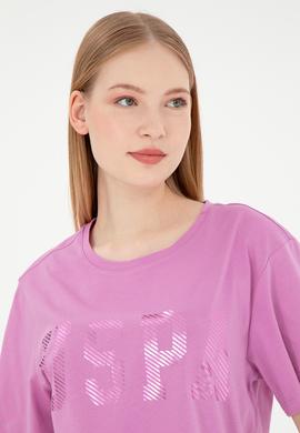 Kadın Pembe Bisiklet Yaka Basic Tişört - 50300850017