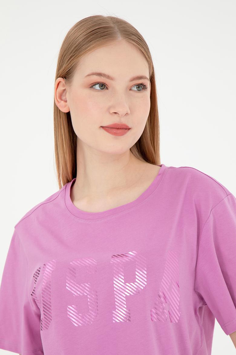 Kadın Pembe Bisiklet Yaka Basic Tişört - 50300850017