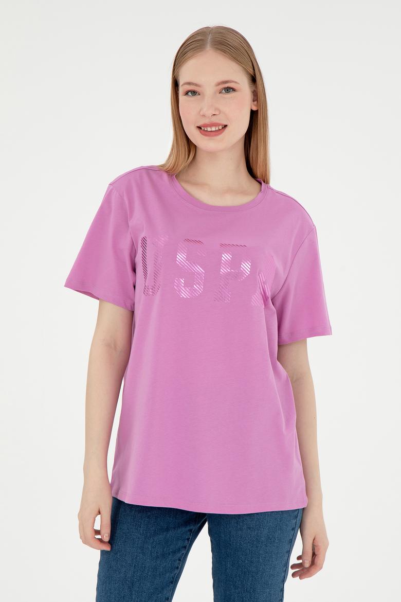 Kadın Pembe Bisiklet Yaka Basic Tişört