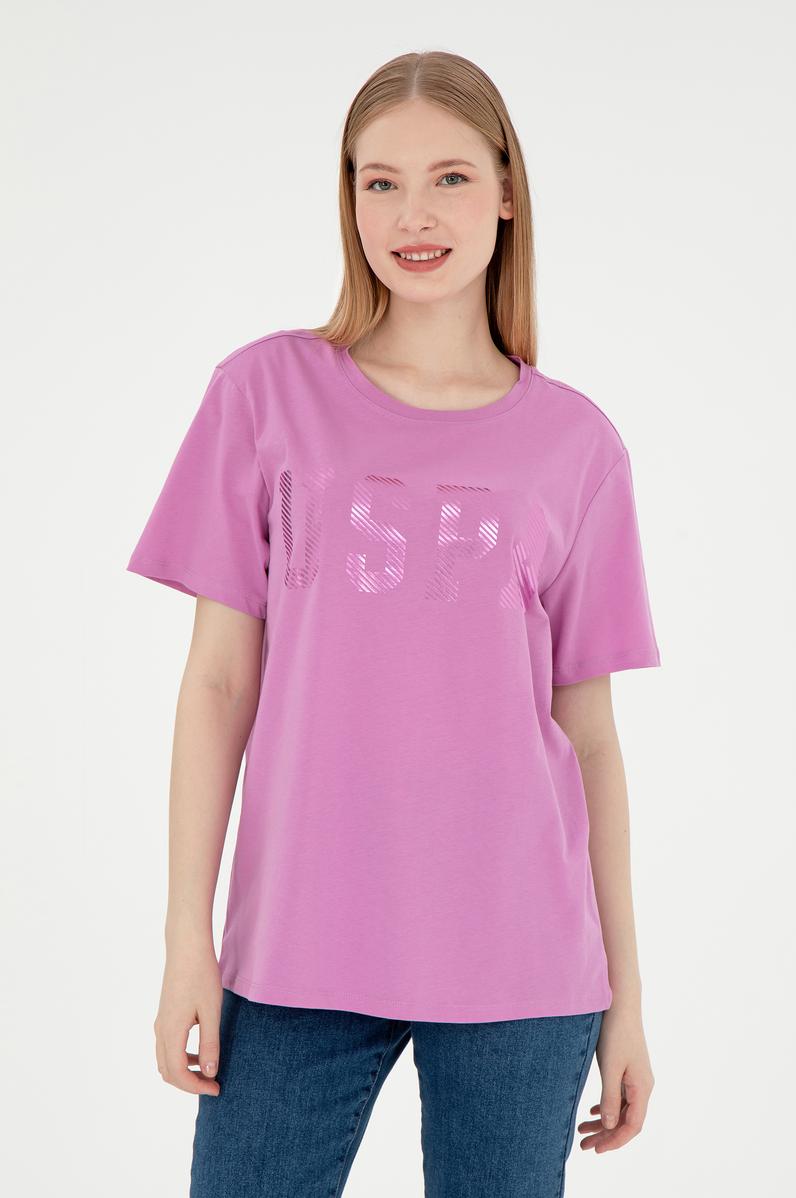 Kadın Pembe Bisiklet Yaka Basic Tişört