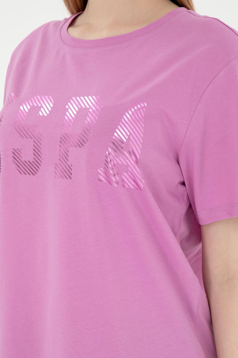 Kadın Pembe Bisiklet Yaka Basic Tişört