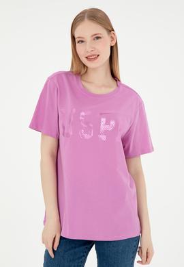 Kadın Pembe Bisiklet Yaka Basic Tişört - 50300850017