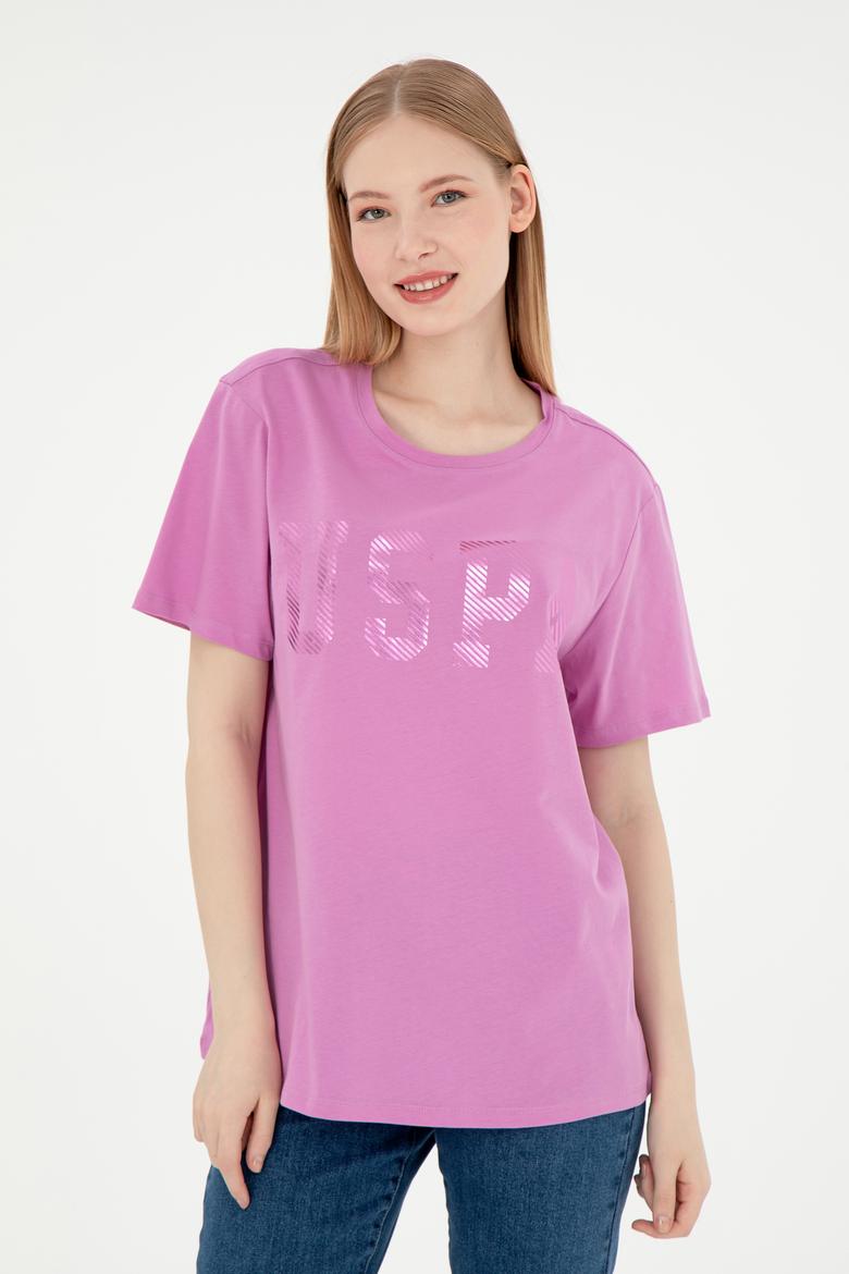 Kadın Pembe Bisiklet Yaka Basic Tişört - 50300850017