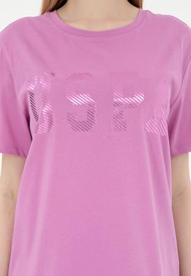 Kadın Pembe Bisiklet Yaka Basic Tişört - 50300850017