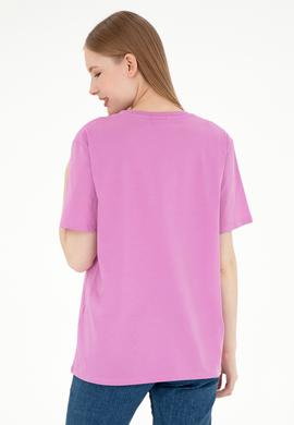 Kadın Pembe Bisiklet Yaka Basic Tişört - 50300850017