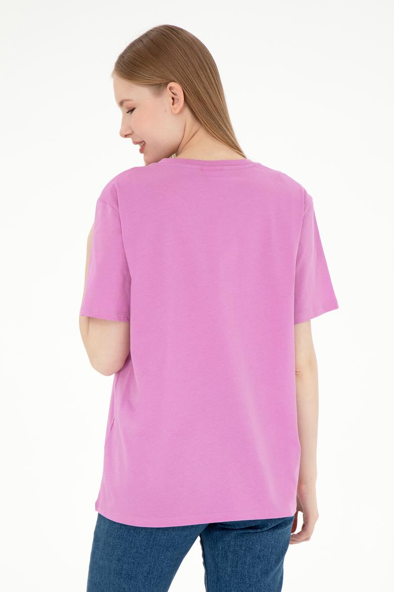 Kadın Pembe Bisiklet Yaka Basic Tişört - 50300850017