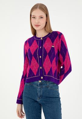 Kadın Mor Triko Hırka - 50293118001