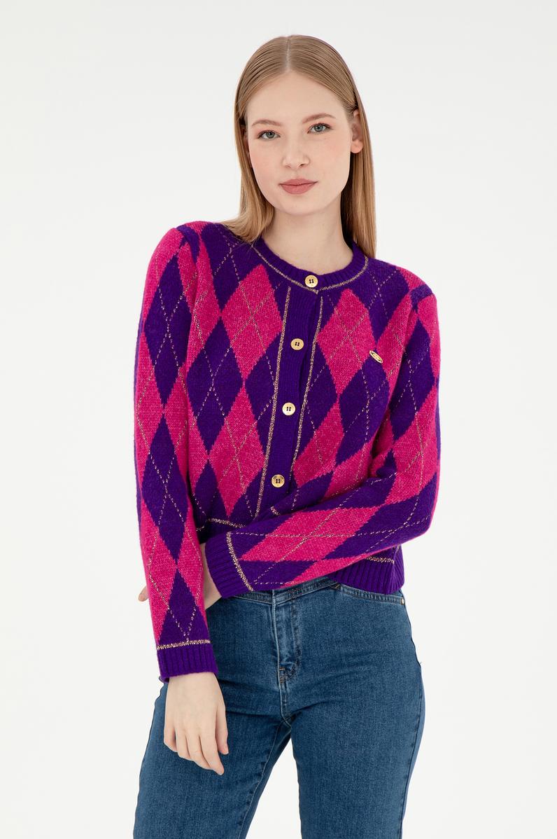 Kadın Mor Triko Hırka