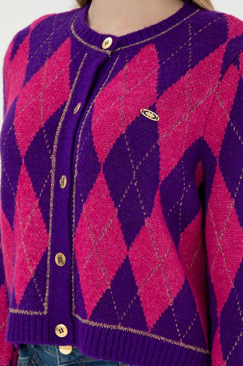 Kadın Mor Triko Hırka