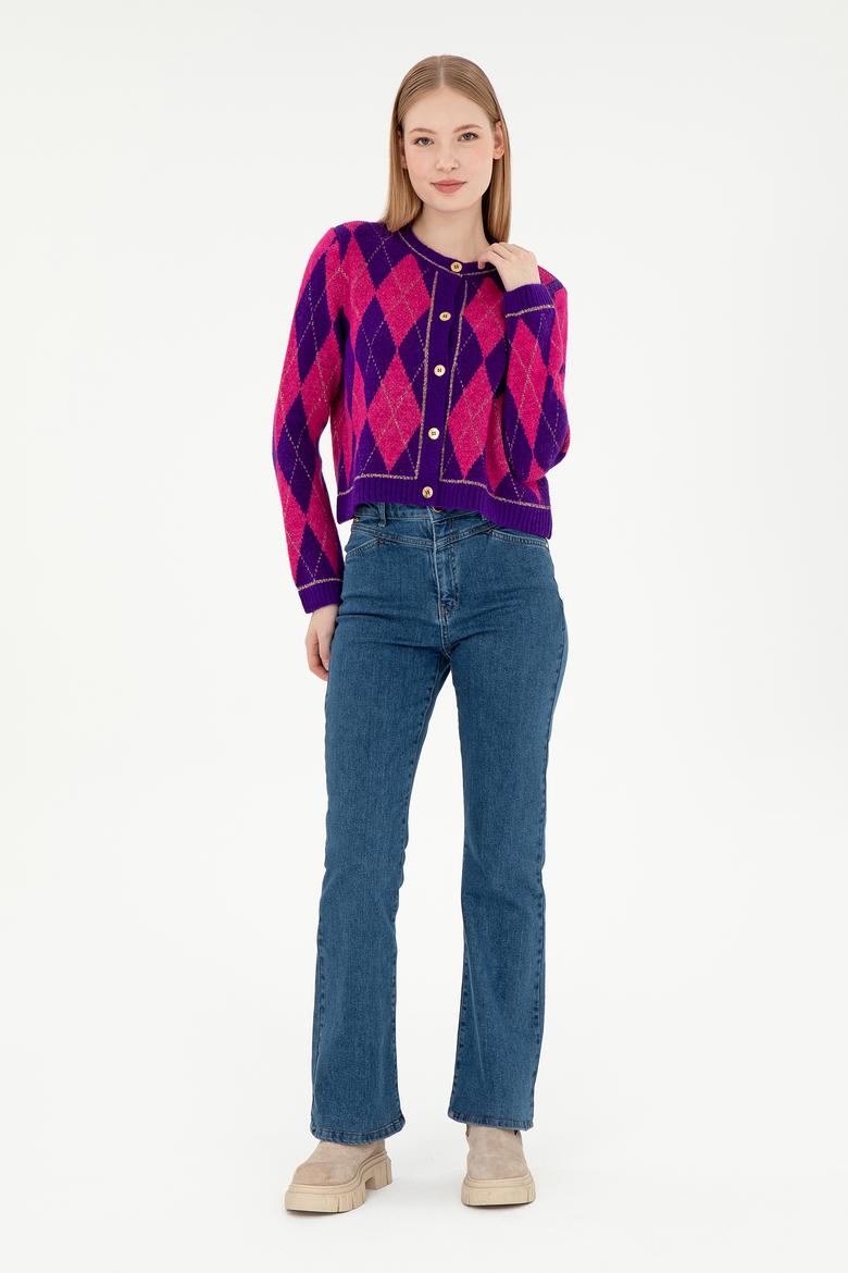 Kadın Mor Triko Hırka - 50293118001