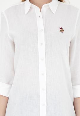 Kadın Beyaz Keten Karışımlı Uzun Kollu Basic Gömlek - 50298098020