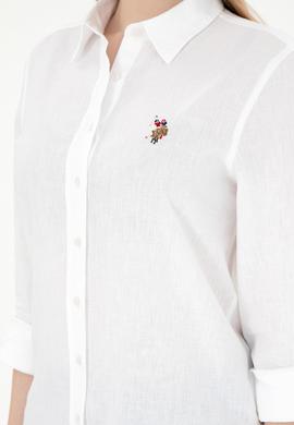 Kadın Beyaz Keten Karışımlı Uzun Kollu Basic Gömlek - 50298098020